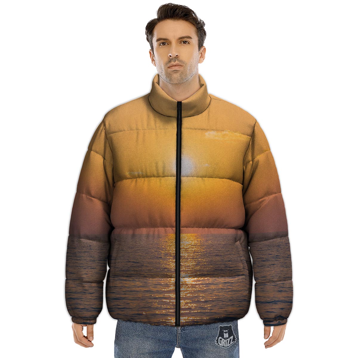 Horizon Sunrise Print Puffer Jacket-grizzshop