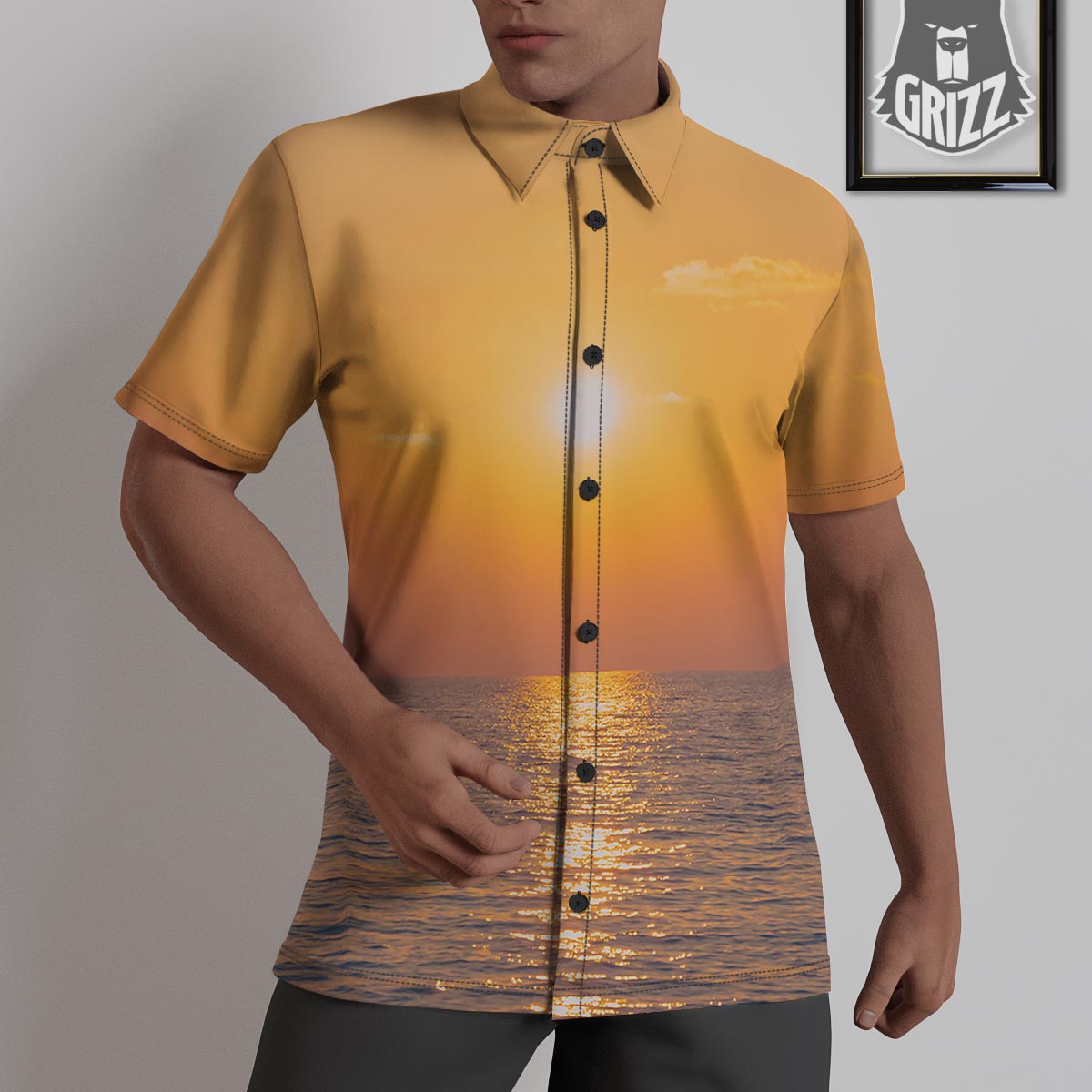 Horizon Sunrise Print Untucked Shirts-grizzshop