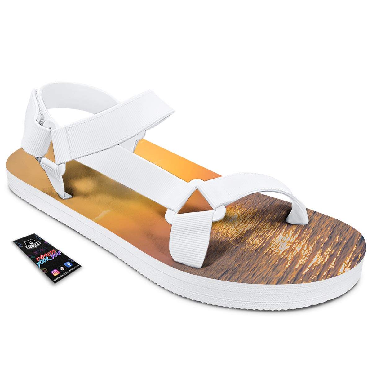 Horizon Sunrise Print White Open Toe Sandals-grizzshop