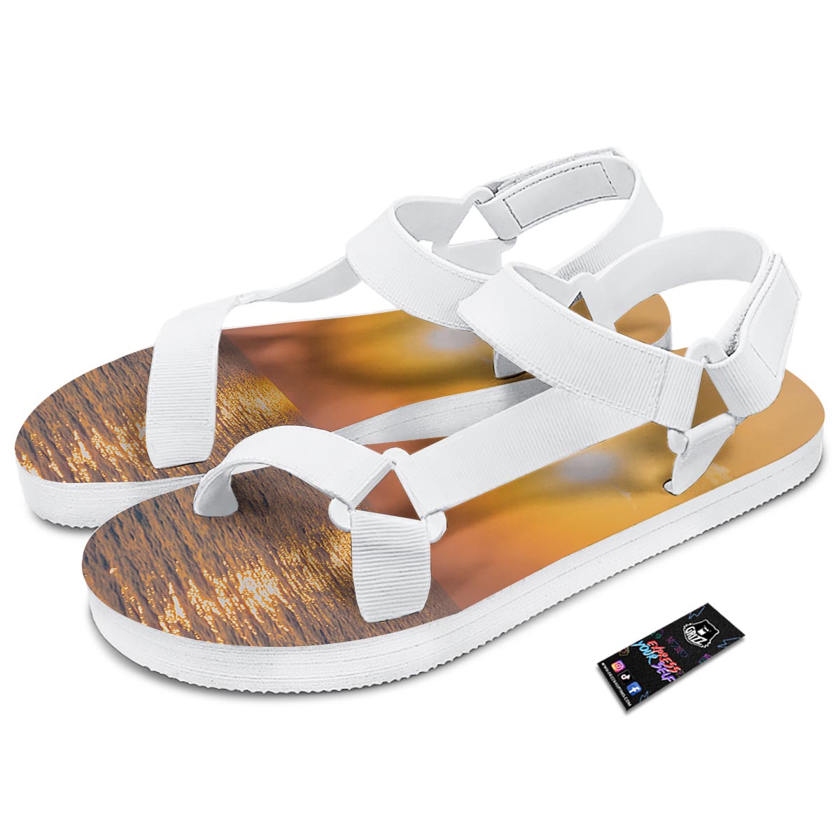 Horizon Sunrise Print White Open Toe Sandals-grizzshop