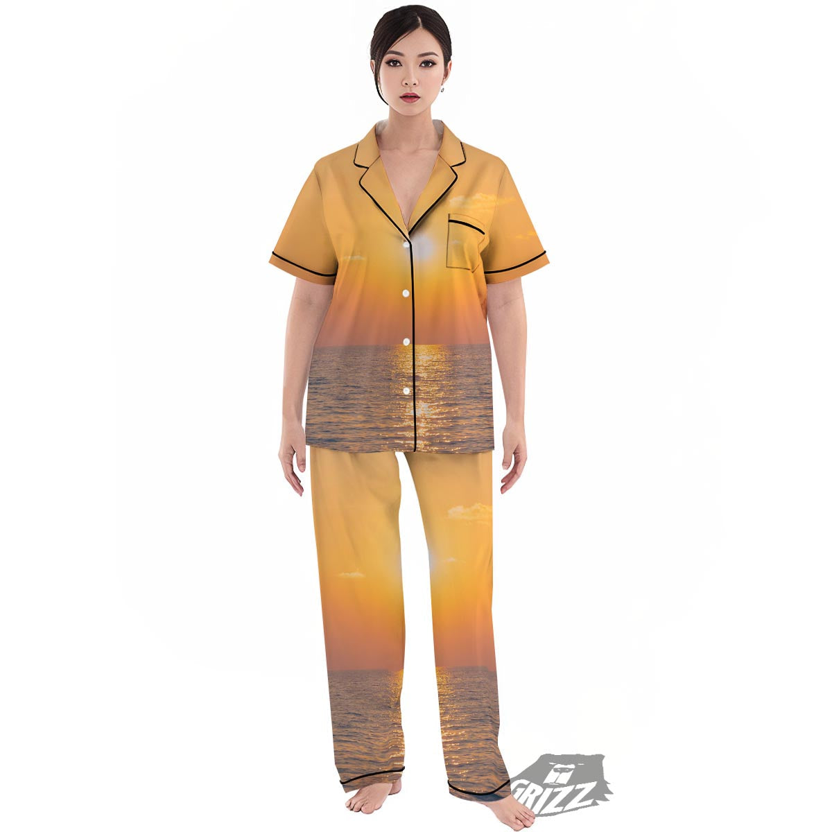 Horizon Sunrise Print Women's Pajamas Set-grizzshop