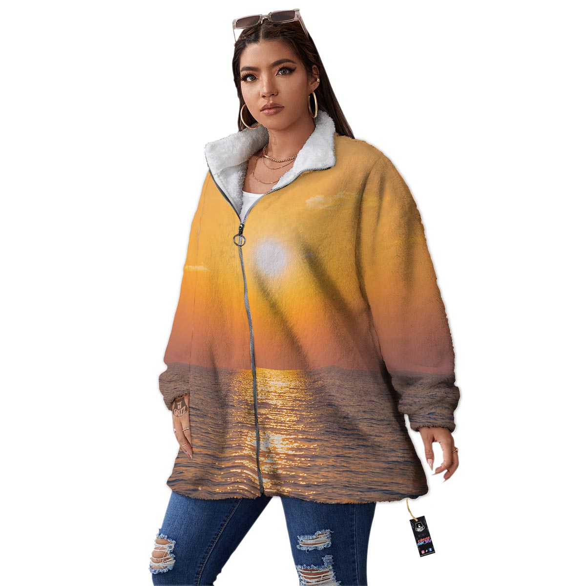 Horizon Sunrise Print Women's Sherpa Jacket-grizzshop