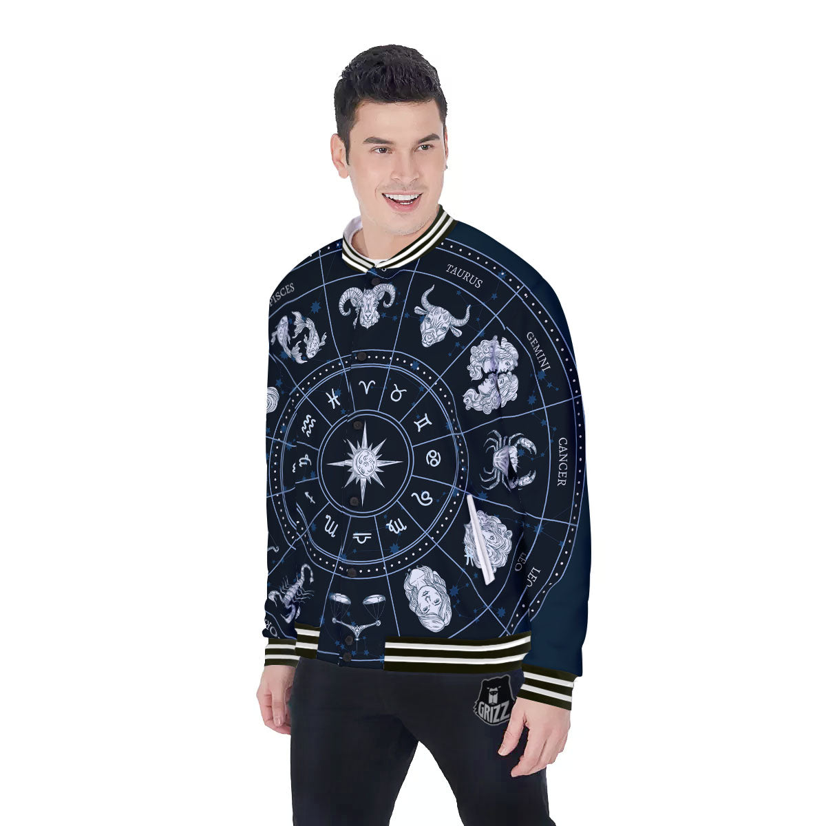 Horoscopes Zodiac Print Baseball Jacket-grizzshop