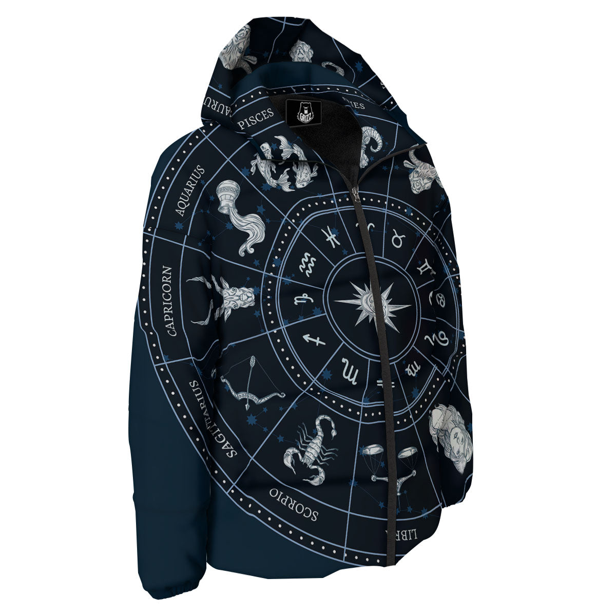 Horoscopes Zodiac Print Down Jacket-grizzshop