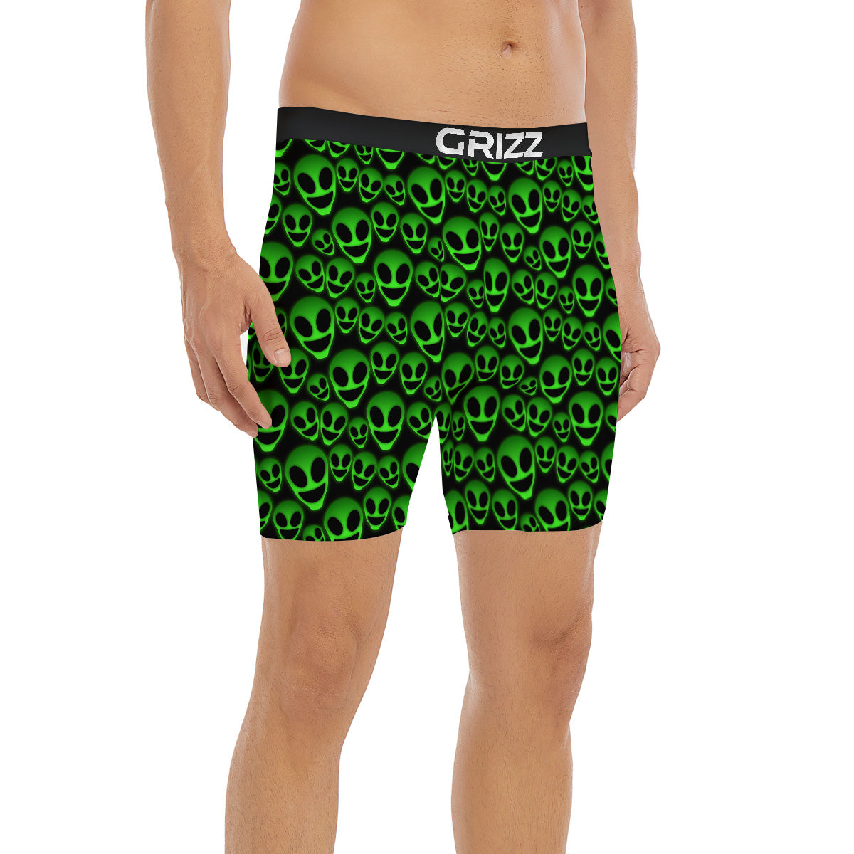 Horror Alien Green Neon Print Pattern Boxer Briefs-grizzshop