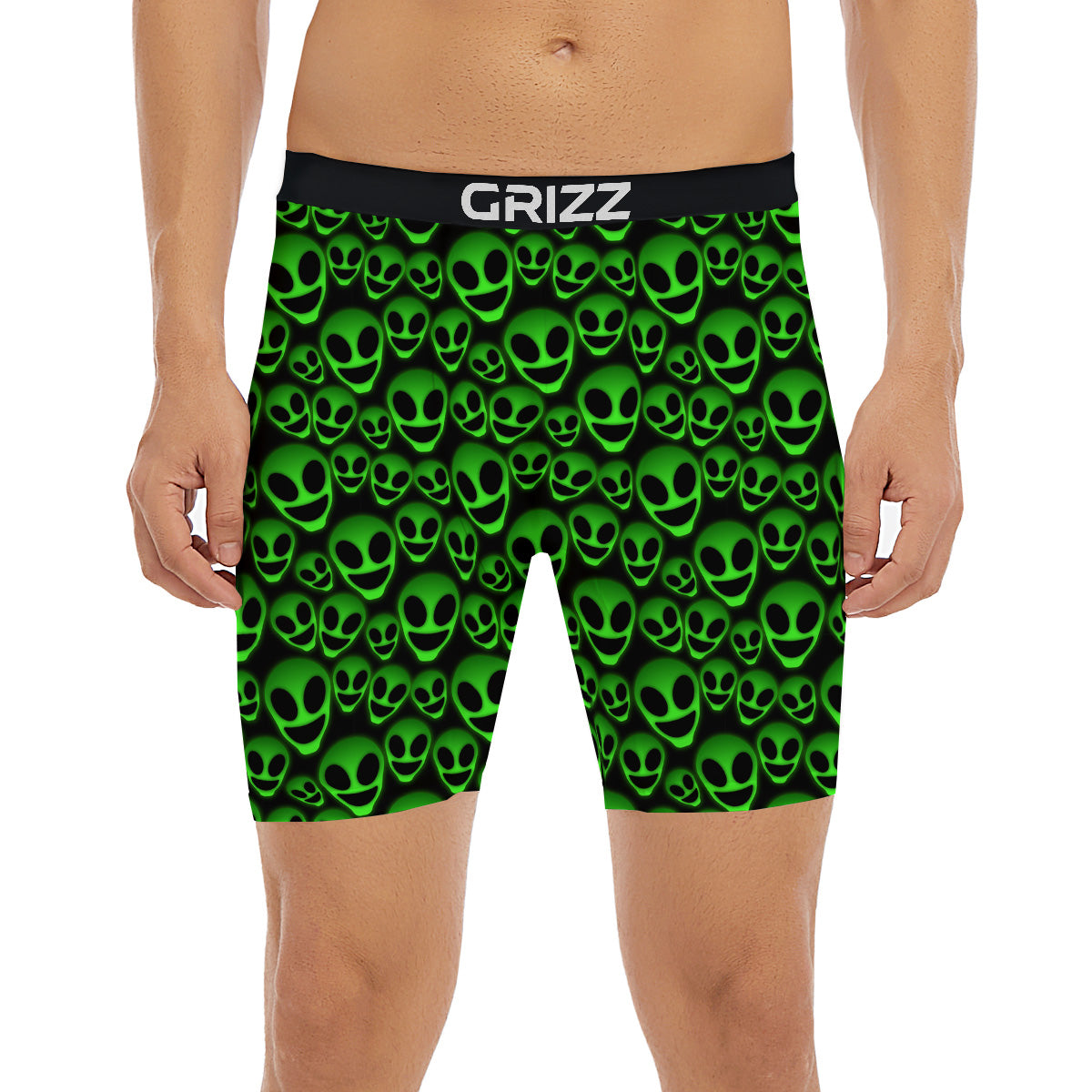 Horror Alien Green Neon Print Pattern Boxer Briefs-grizzshop