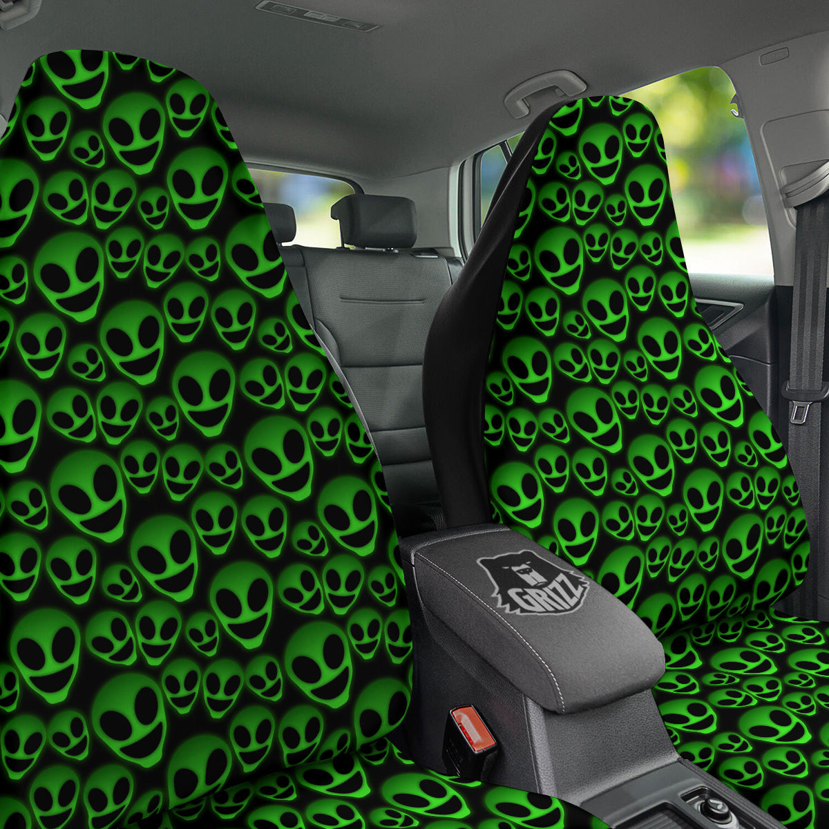 Horror Alien Green Neon Print Pattern Car Seat Covers-grizzshop