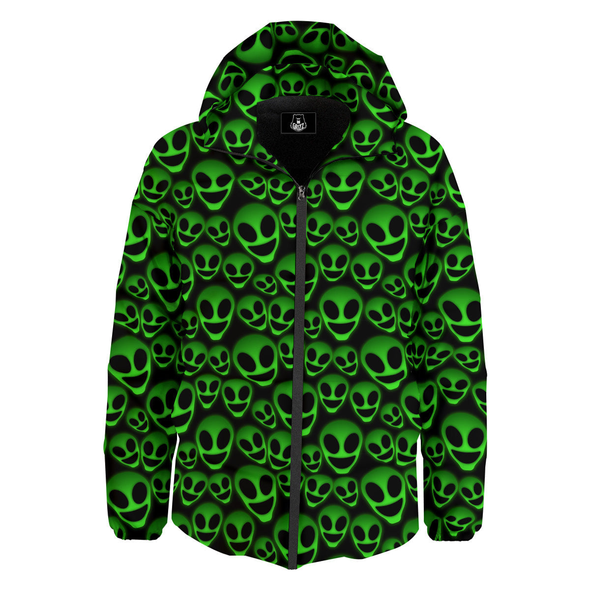 Horror Alien Green Neon Print Pattern Down Jacket-grizzshop