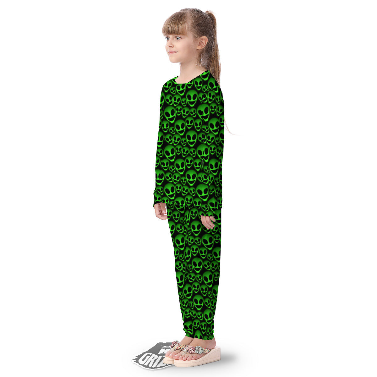 Horror Alien Green Neon Print Pattern Kid's Pajamas-grizzshop