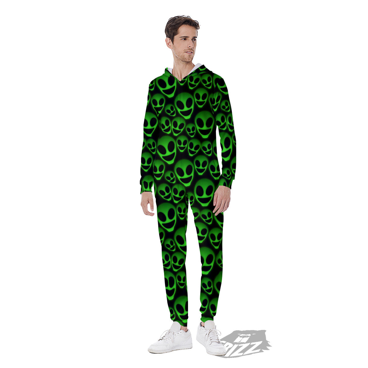 Horror Alien Green Neon Print Pattern Men's Jumpsuit-grizzshop