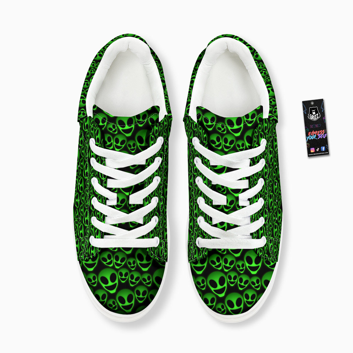 Horror Alien Green Neon Print Pattern Platform Shoes-grizzshop