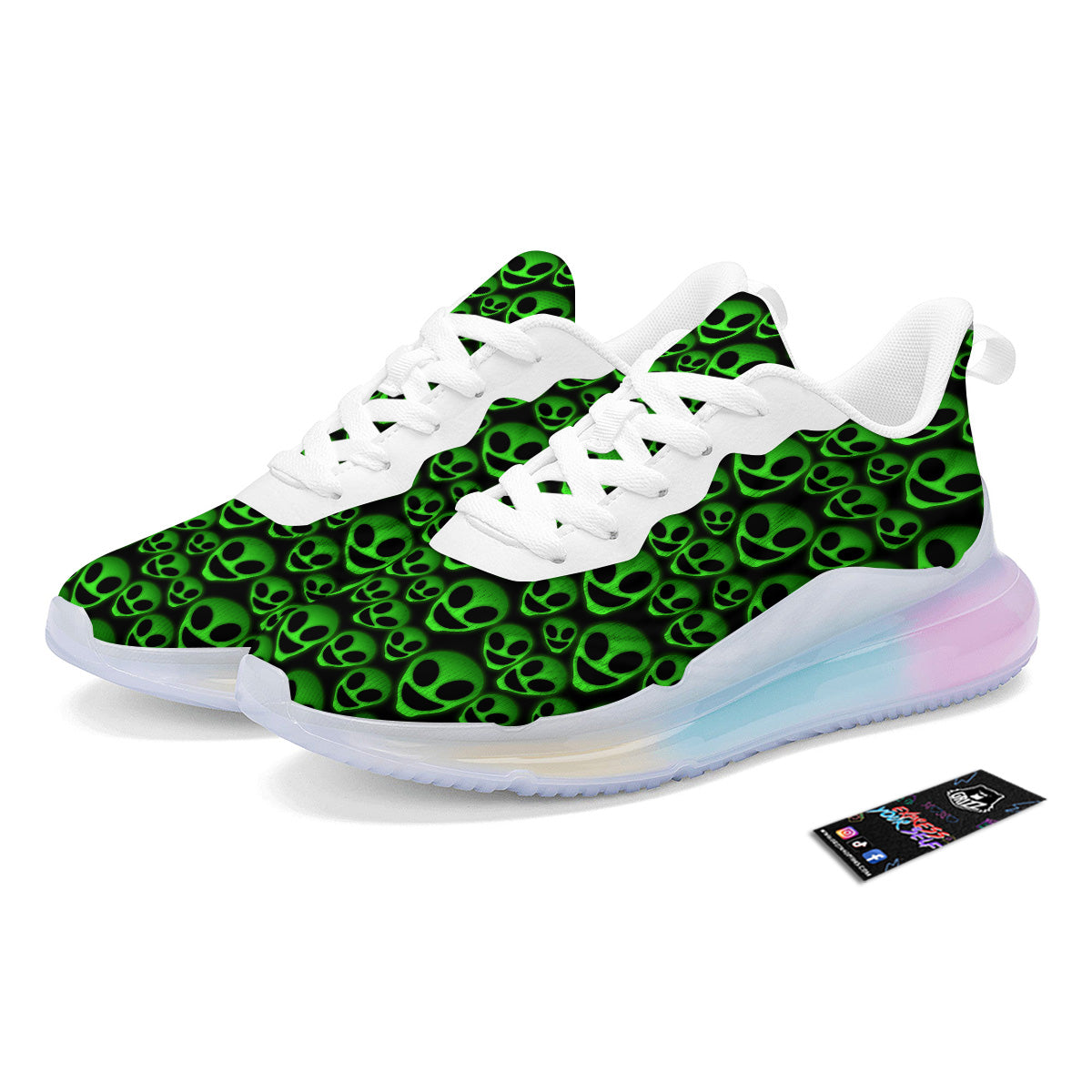 Horror Alien Green Neon Print Pattern Running Sneakers-grizzshop