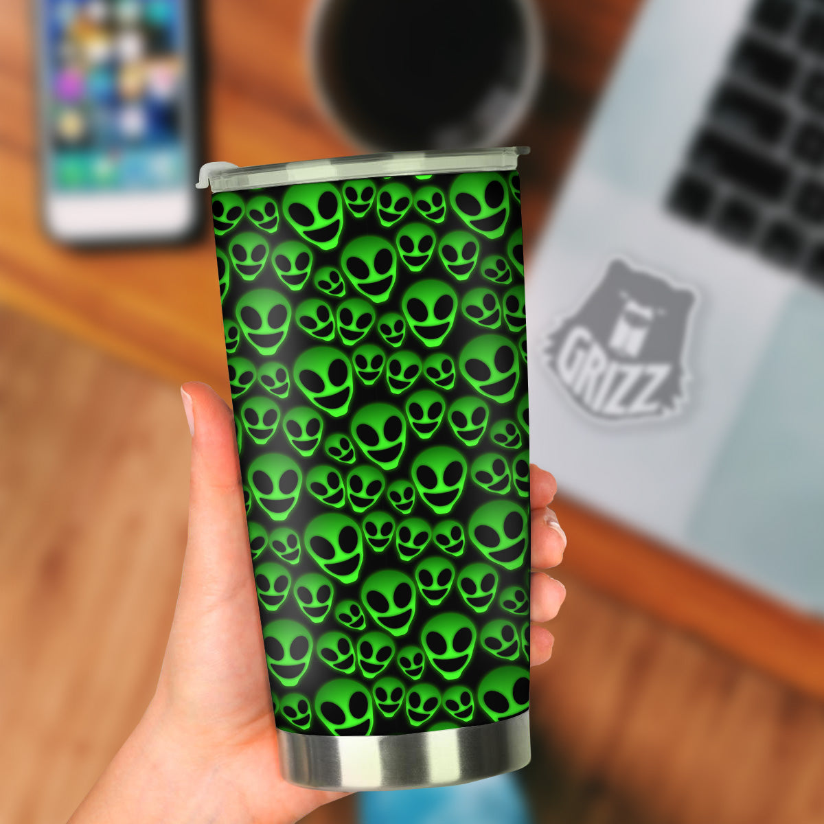 Horror Alien Green Neon Print Pattern Tumbler-grizzshop