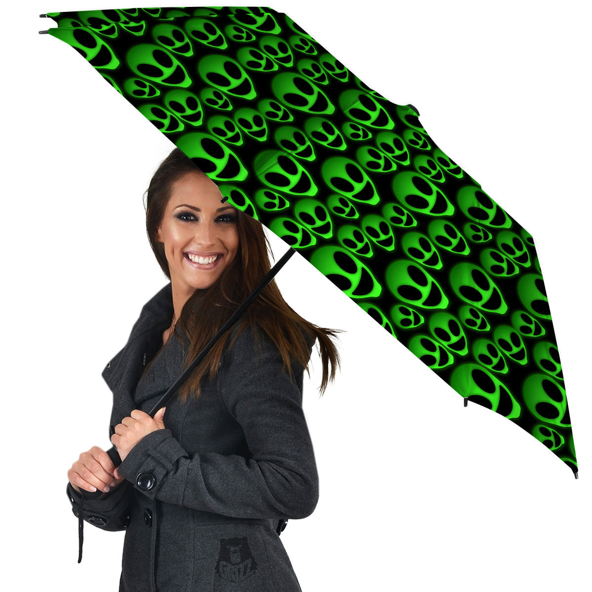 Horror Alien Green Neon Print Pattern Umbrella-grizzshop
