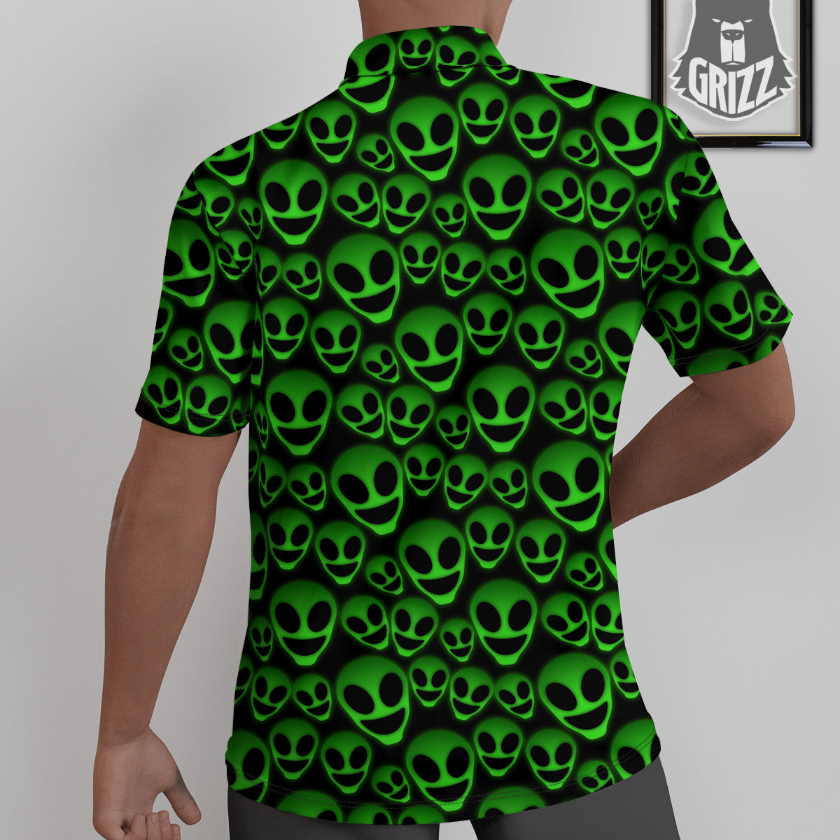 Horror Alien Green Neon Print Pattern Untucked Shirts-grizzshop