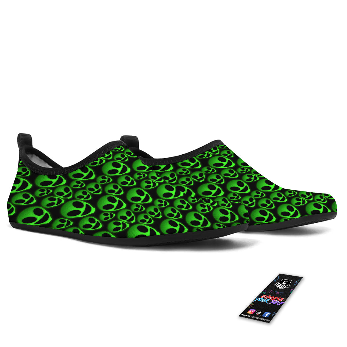 Horror Alien Green Neon Print Pattern Water Shoes-grizzshop