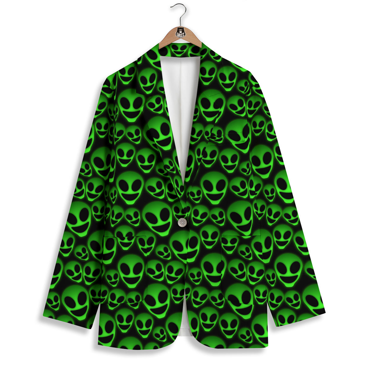 Horror Alien Green Neon Print Pattern Women's Blazer-grizzshop