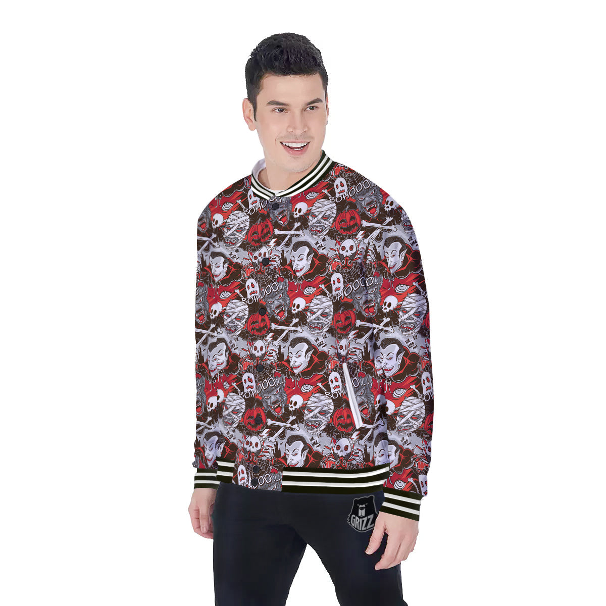 Horror Monsters Halloween Print Pattern Baseball Jacket-grizzshop