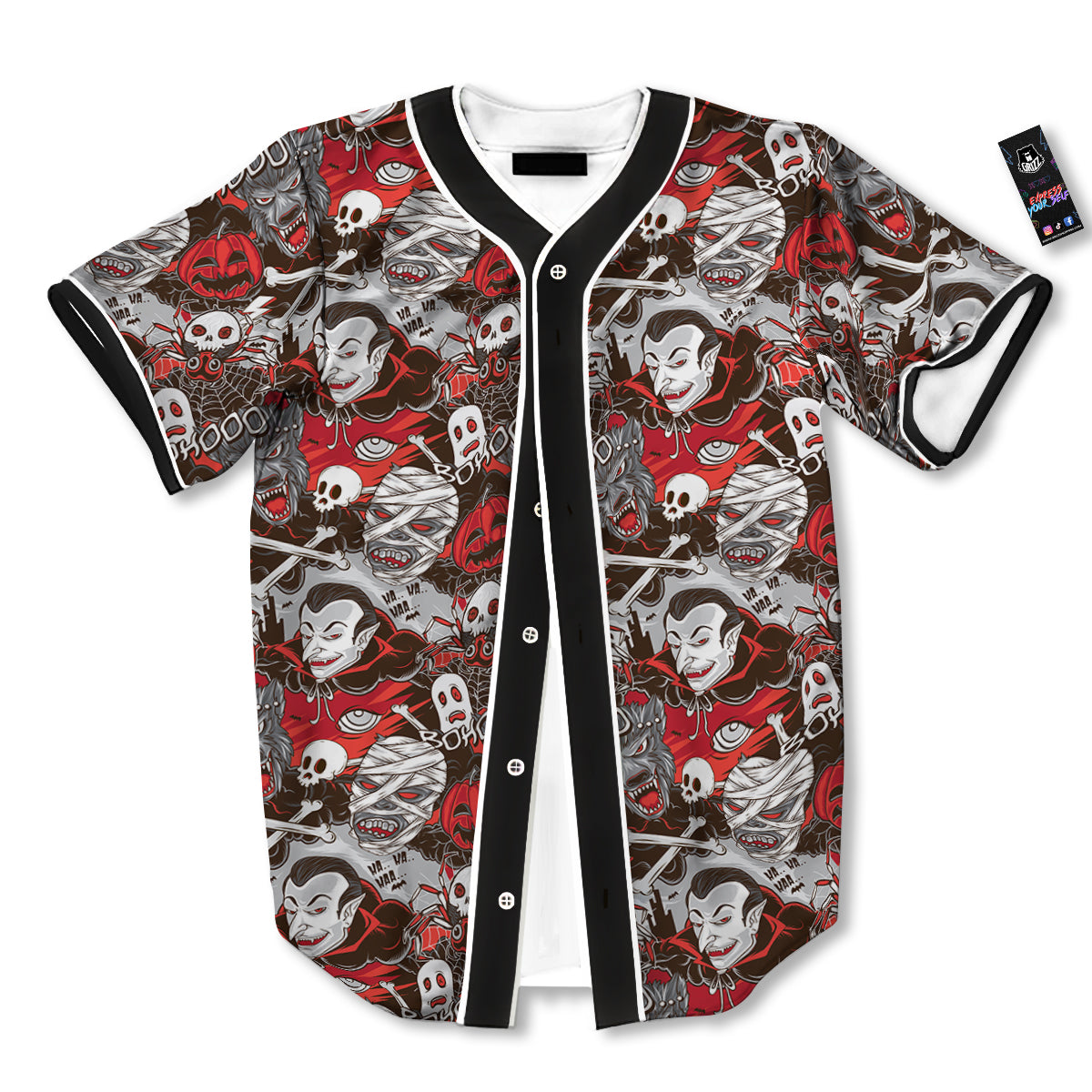 Horror Monsters Halloween Print Pattern Baseball Jersey-grizzshop