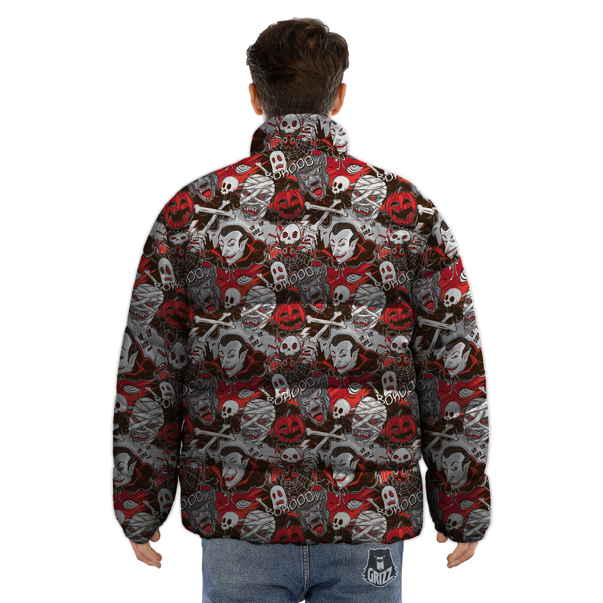 Horror Monsters Halloween Print Pattern Puffer Jacket-grizzshop