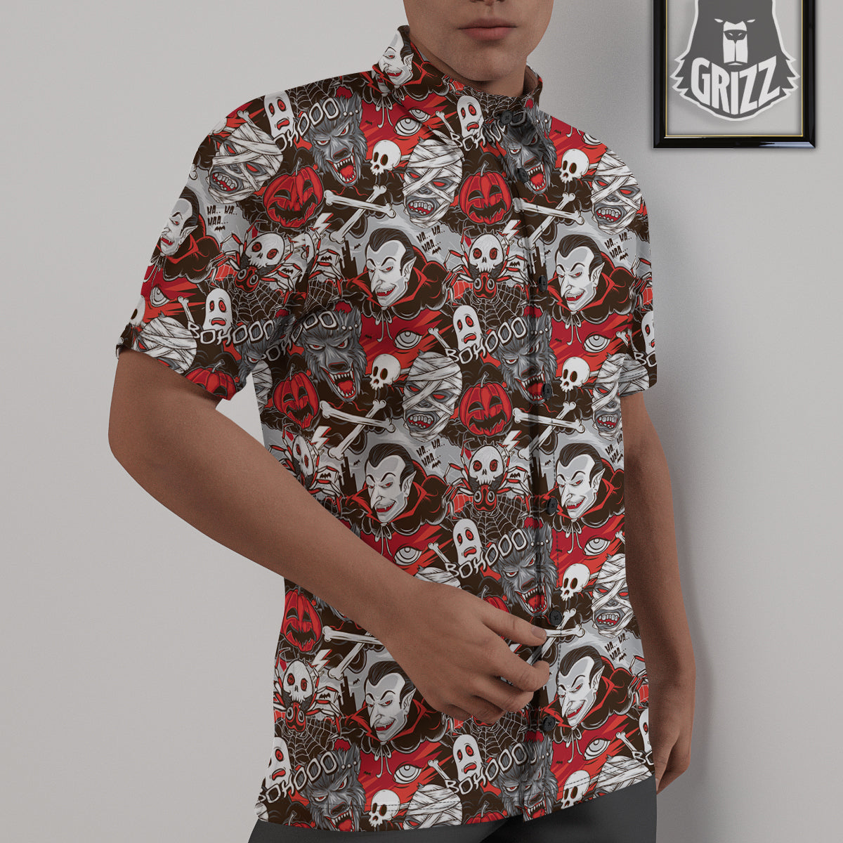 Horror Monsters Halloween Print Pattern Untucked Shirts-grizzshop