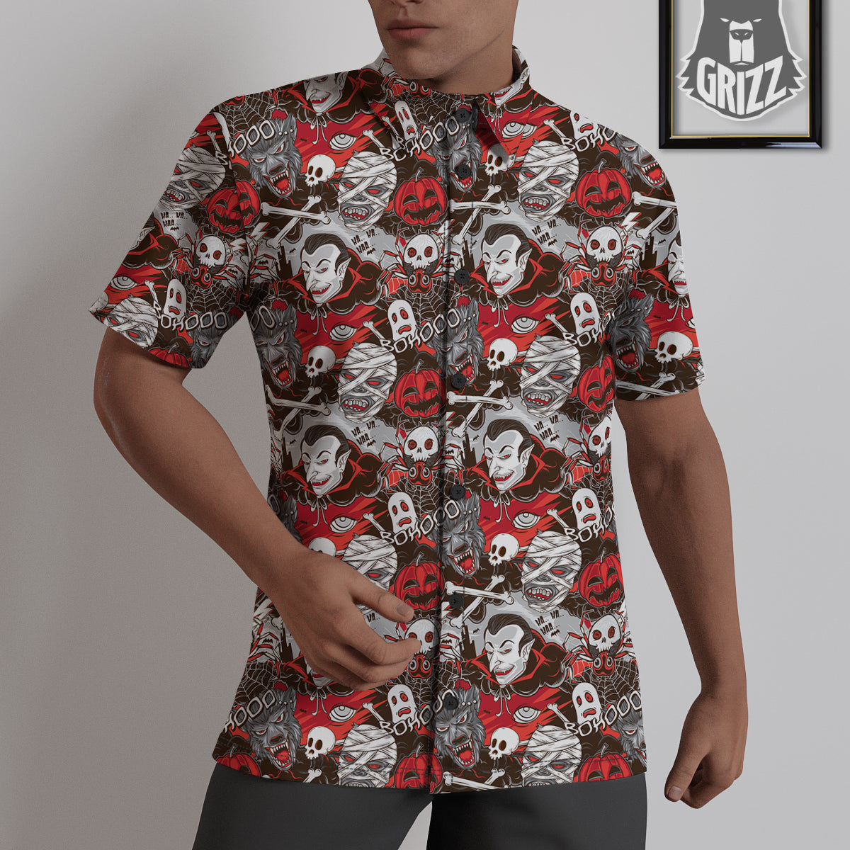 Horror Monsters Halloween Print Pattern Untucked Shirts-grizzshop