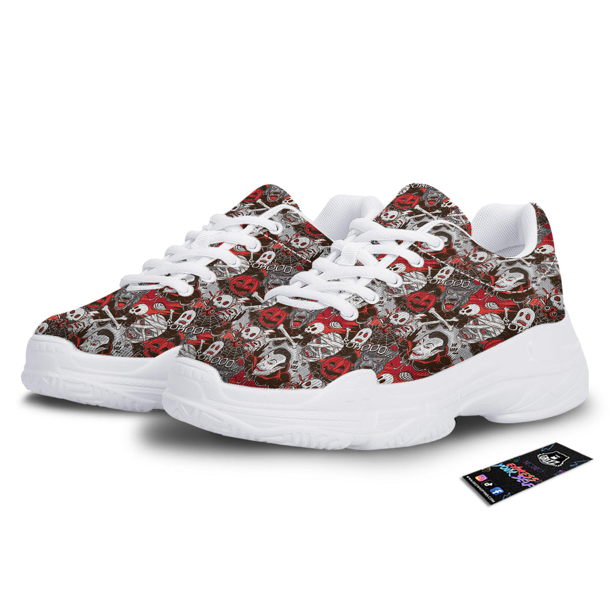 Horror Monsters Halloween Print Pattern White Chunky Shoes-grizzshop