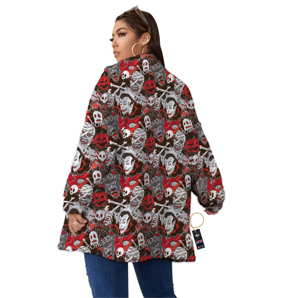 Horror Monsters Halloween Print Pattern Women's Sherpa Jacket-grizzshop