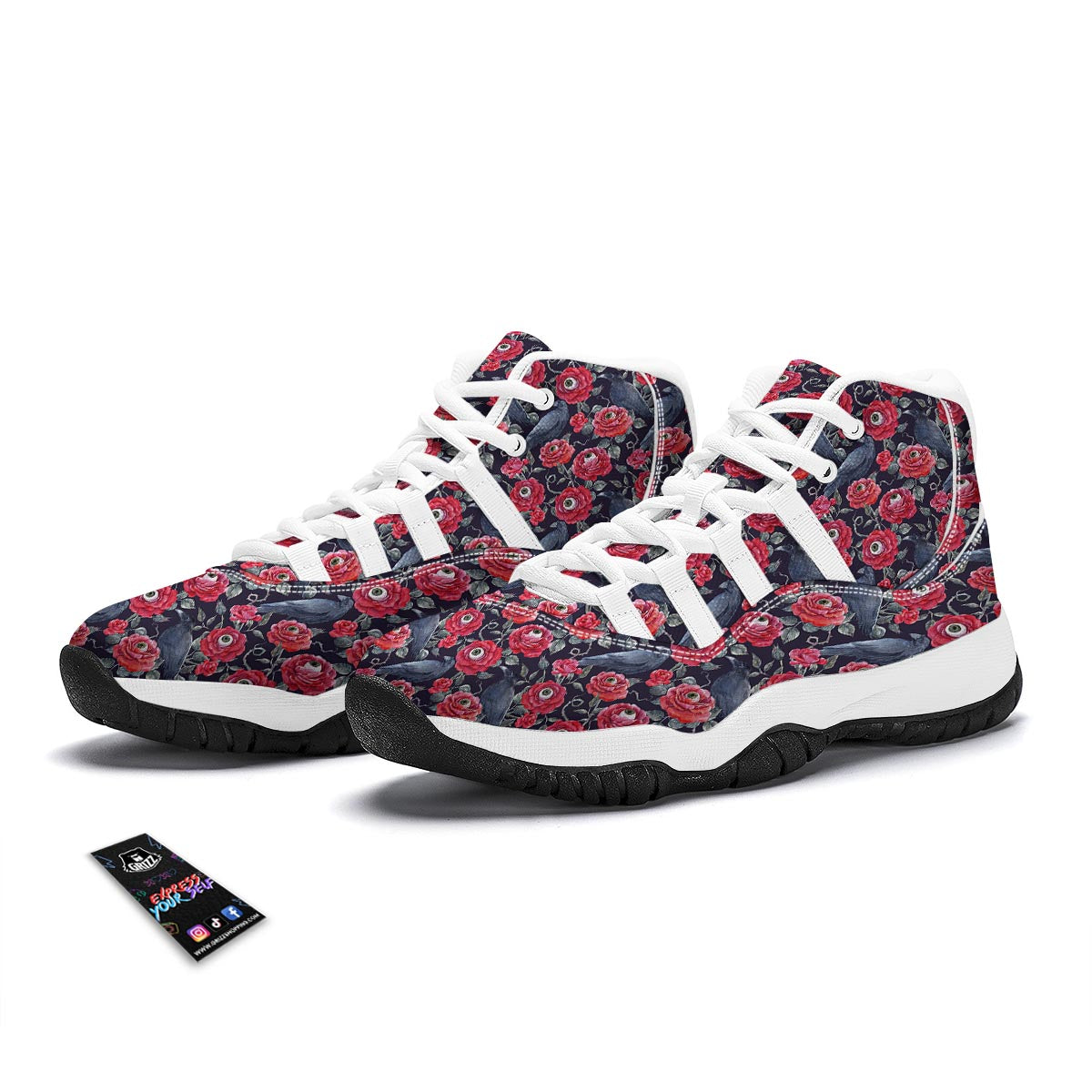 Horror Roses With Eyeballs White Bball Shoes-grizzshop