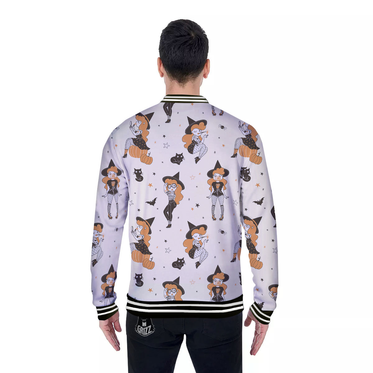 Horror Witch Black And Red Print Pattern Baseball Jacket-grizzshop