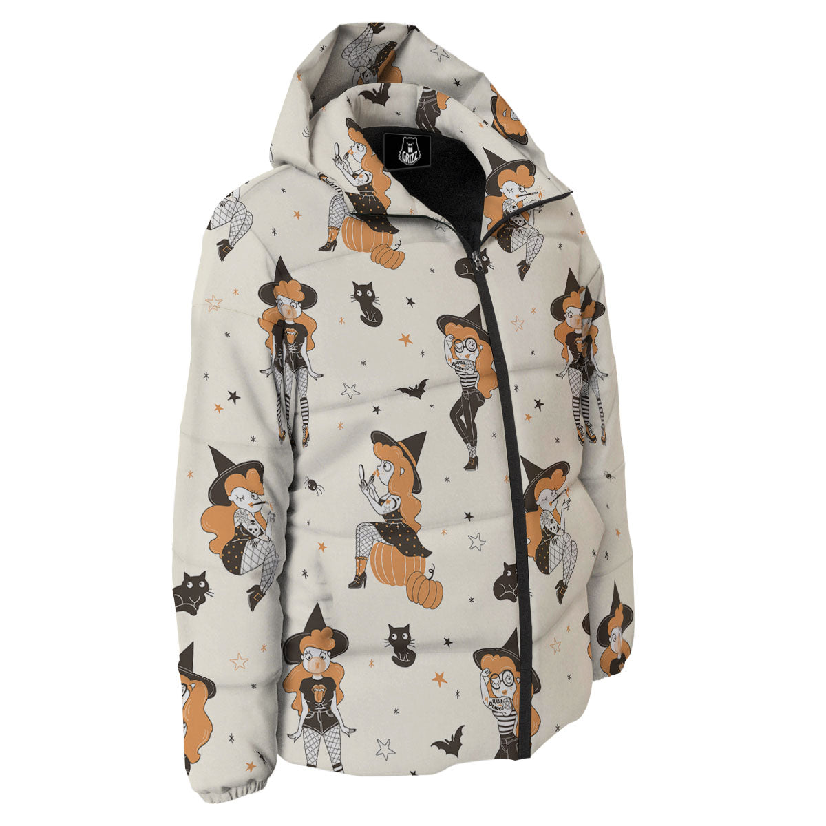 Horror Witch Black And Red Print Pattern Down Jacket-grizzshop