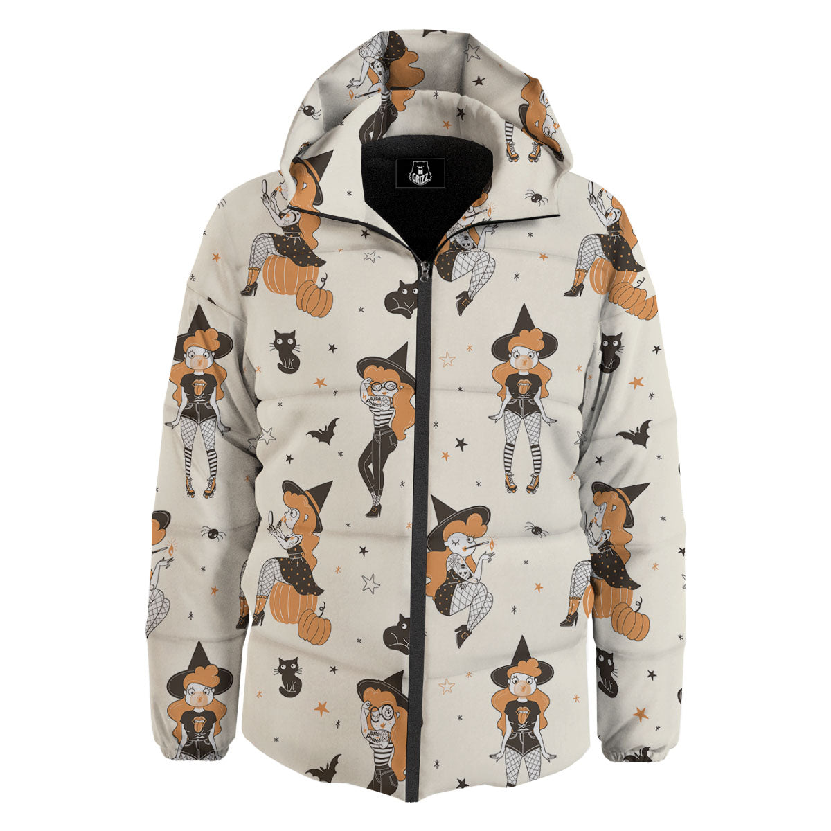 Horror Witch Black And Red Print Pattern Down Jacket-grizzshop