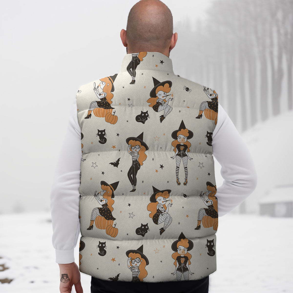 Horror Witch Black And Red Print Pattern Down Vest-grizzshop