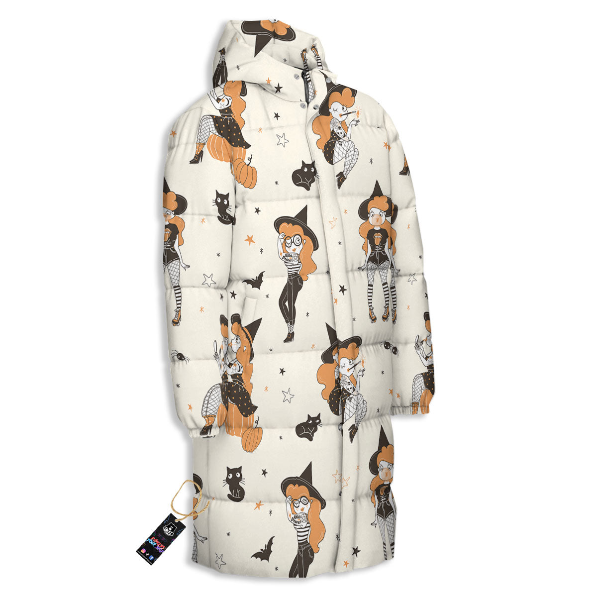 Horror Witch Black And Red Print Pattern Long Down Jacket-grizzshop