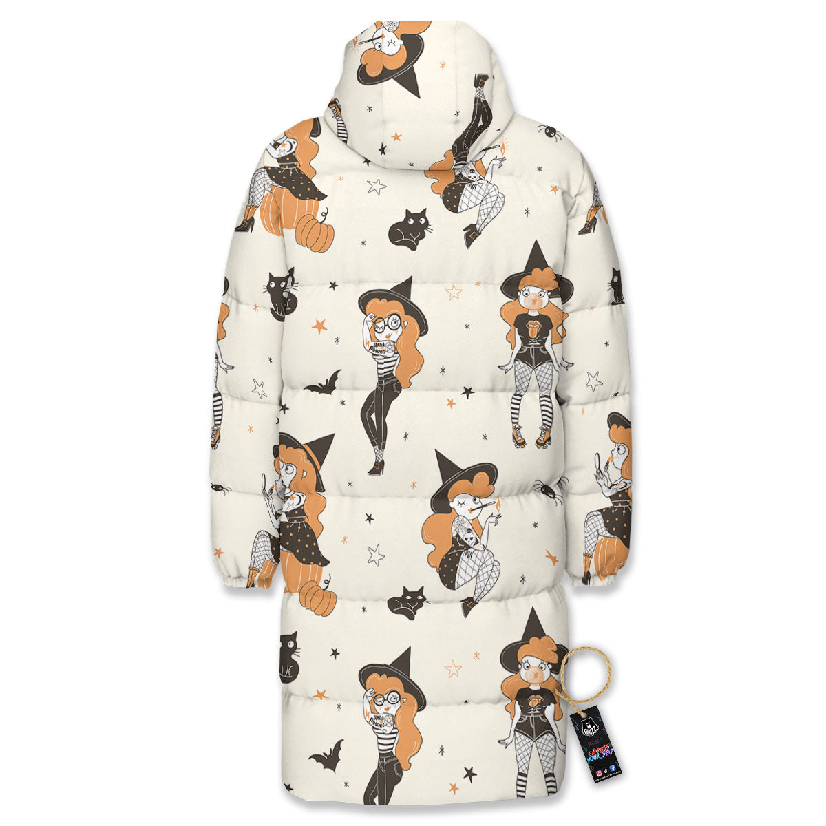 Horror Witch Black And Red Print Pattern Long Down Jacket-grizzshop