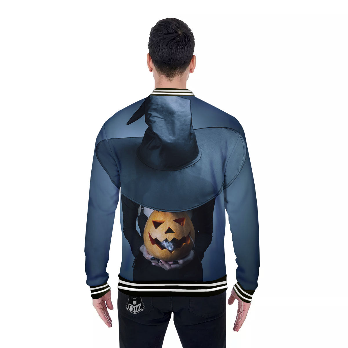 Horror Witch Halloween Print Baseball Jacket-grizzshop