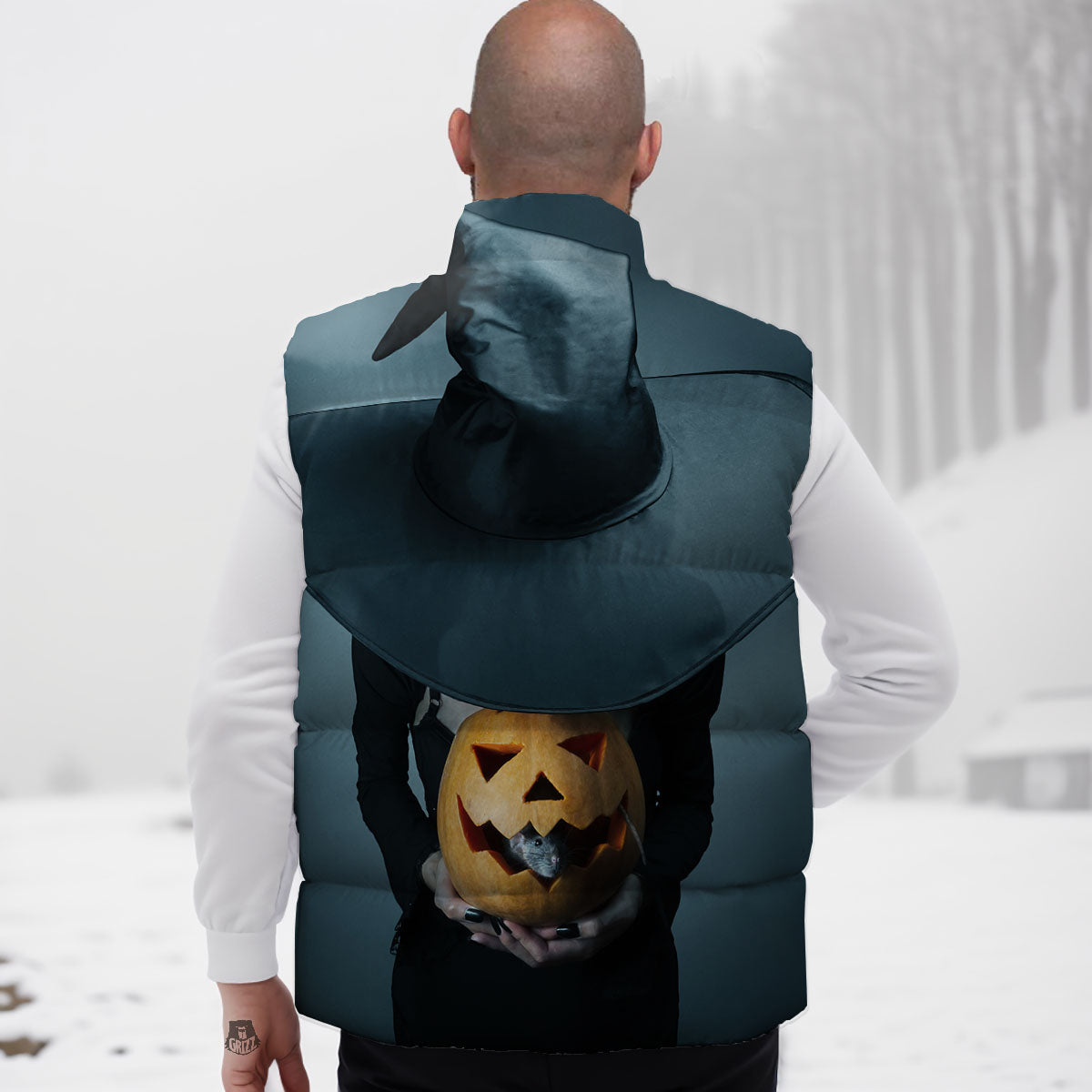 Horror Witch Halloween Print Down Vest