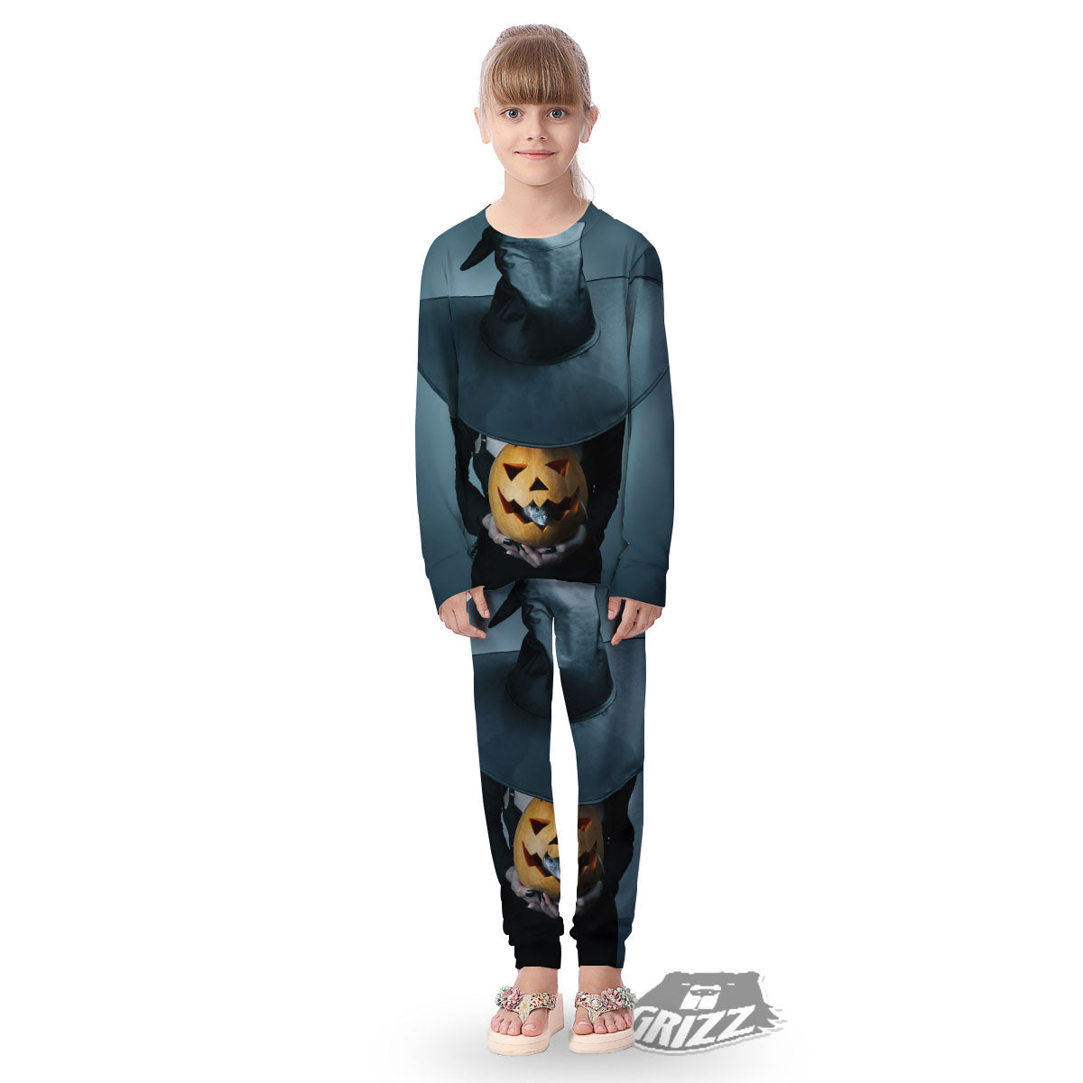 Horror Witch Halloween Print Kid's Pajamas-grizzshop