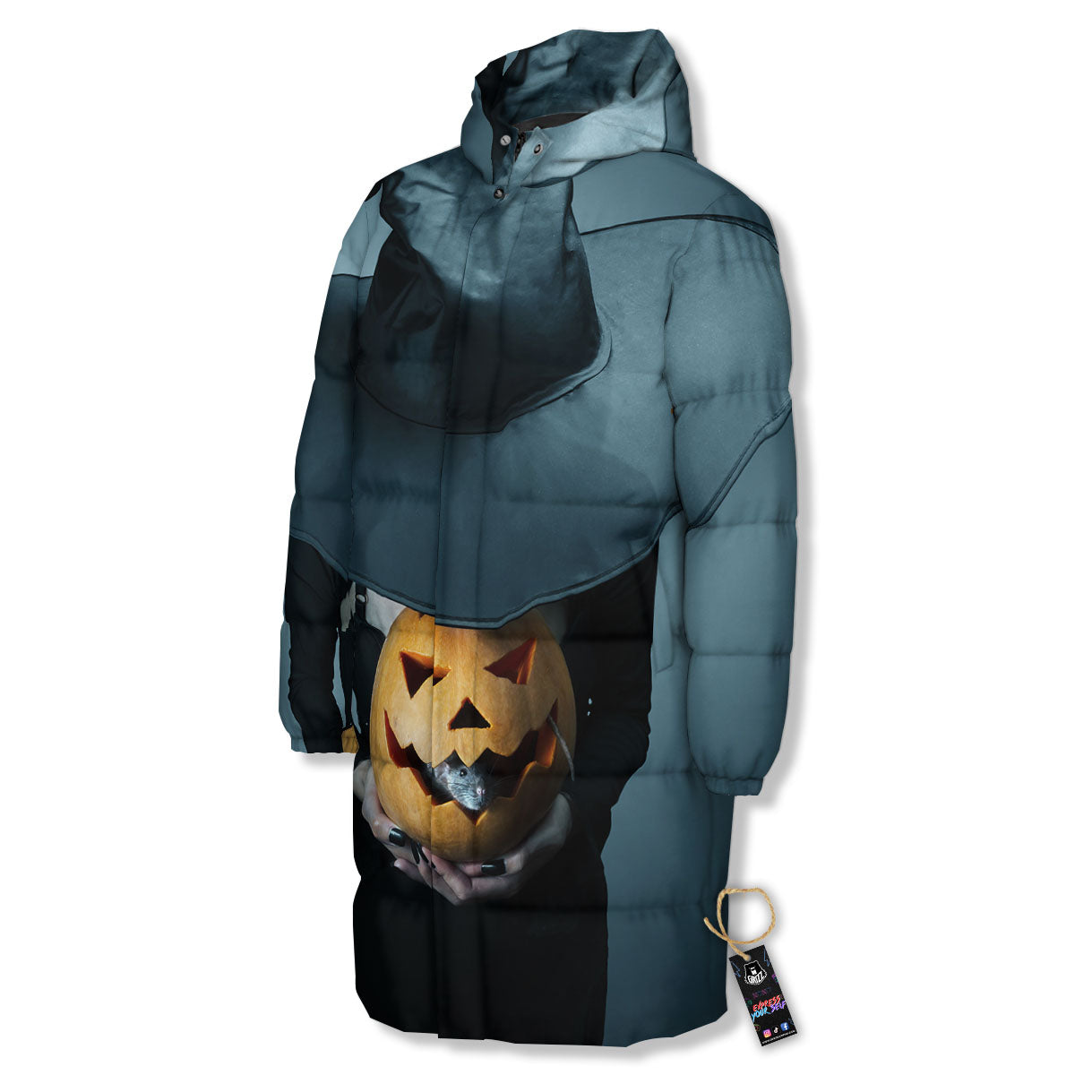 Horror Witch Halloween Print Long Down Jacket-grizzshop