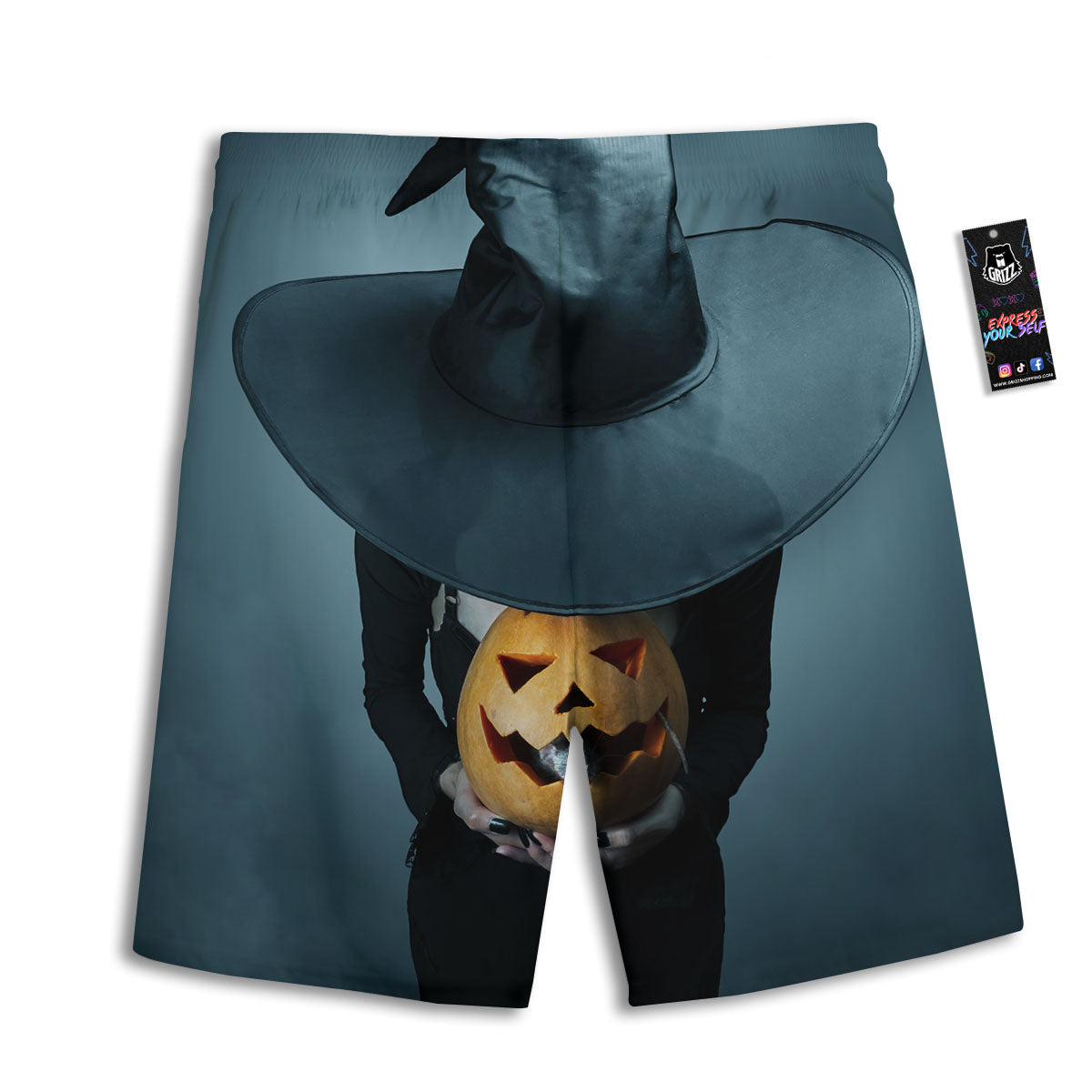 Horror Witch Halloween Print Men's Athletic Shorts