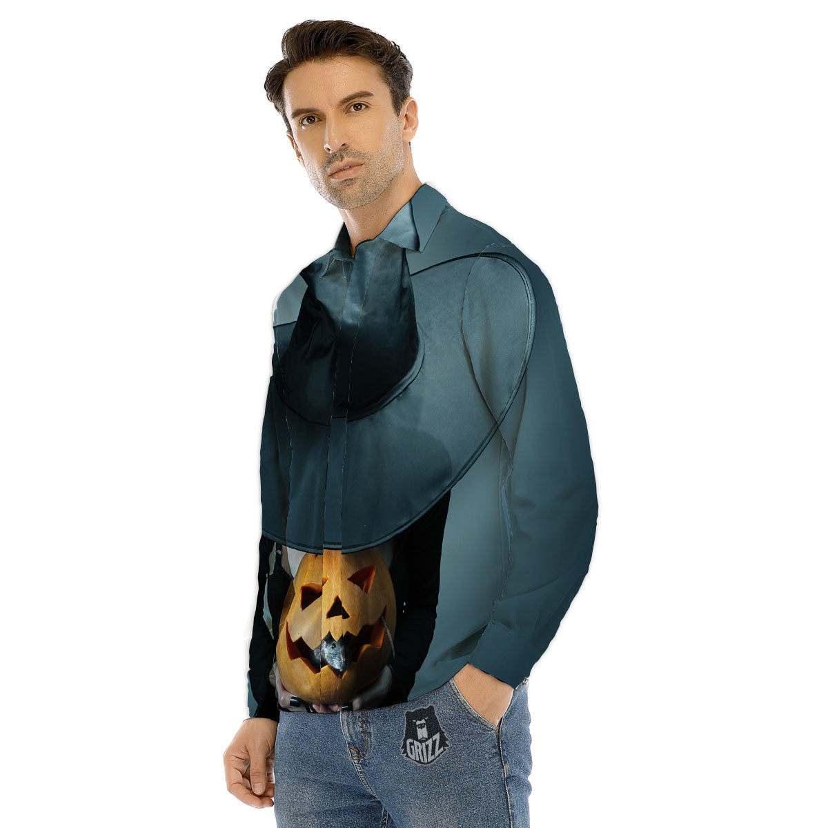 Horror Witch Halloween Print Men's Dress Shirts-grizzshop