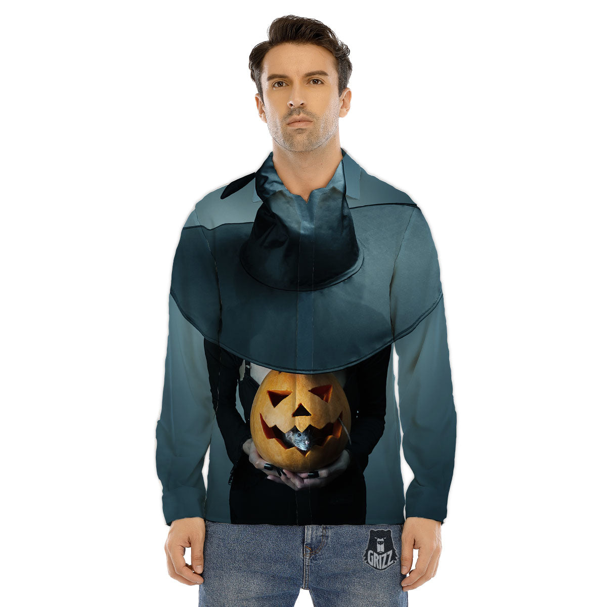 Horror Witch Halloween Print Men's Dress Shirts-grizzshop