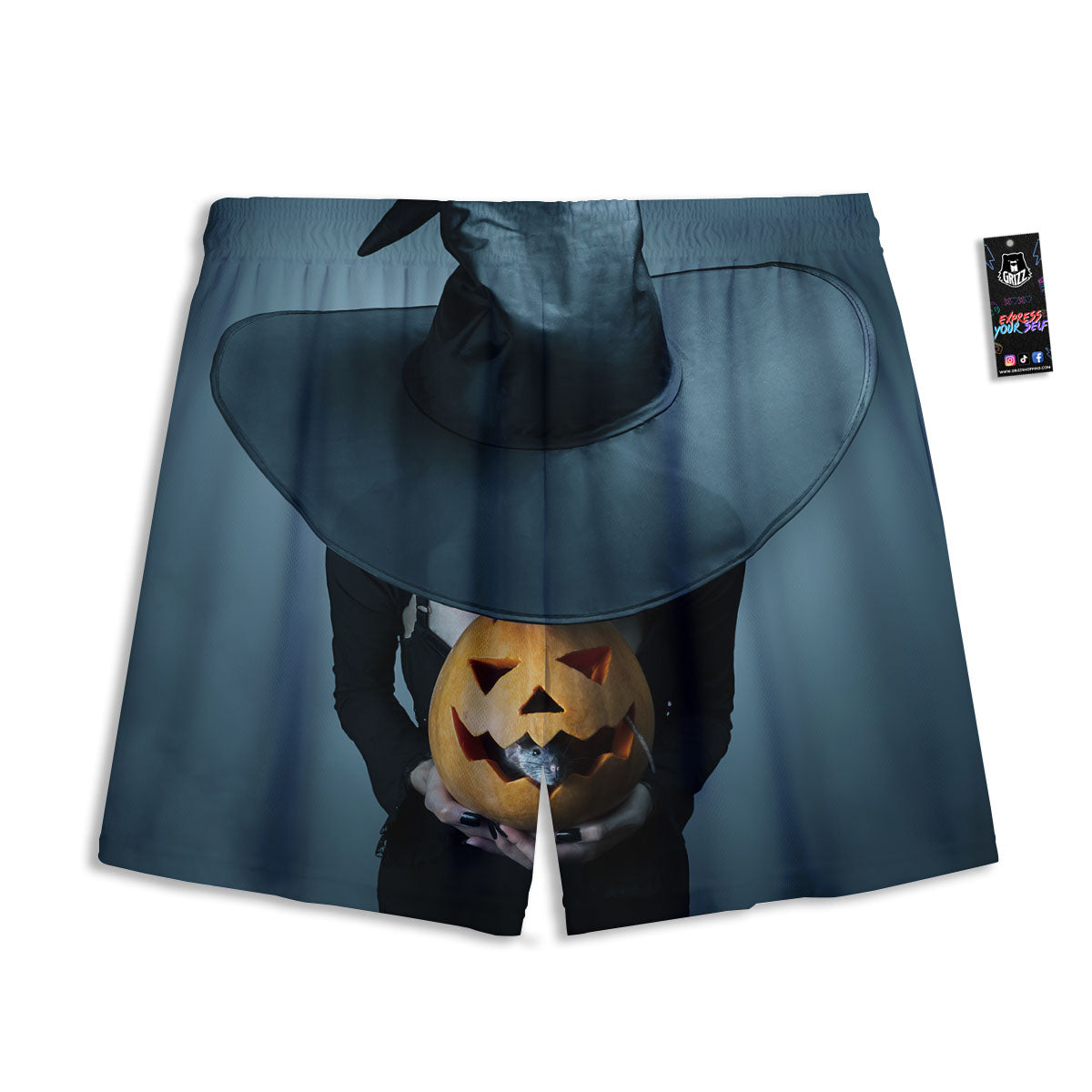 Horror Witch Halloween Print Mesh Shorts