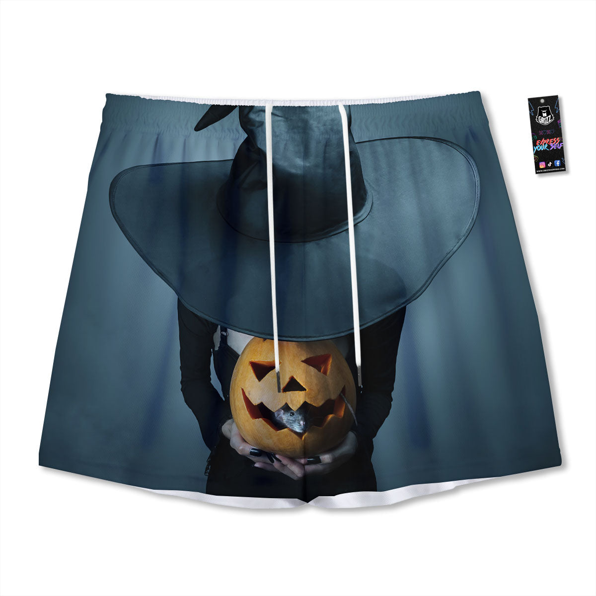 Horror Witch Halloween Print Mesh Shorts