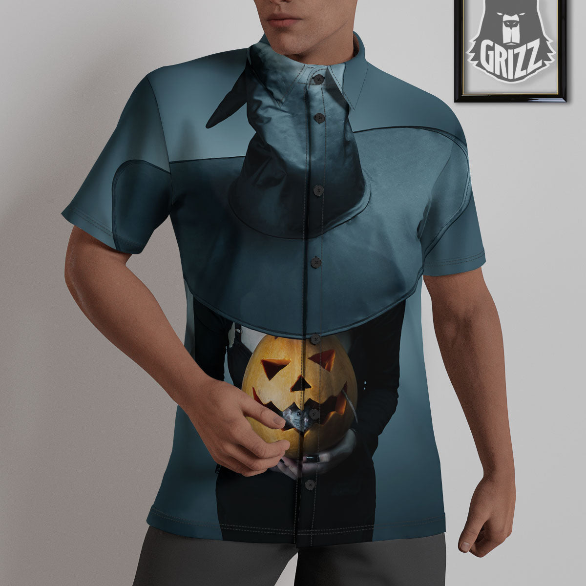 Horror Witch Halloween Print Untucked Shirts-grizzshop