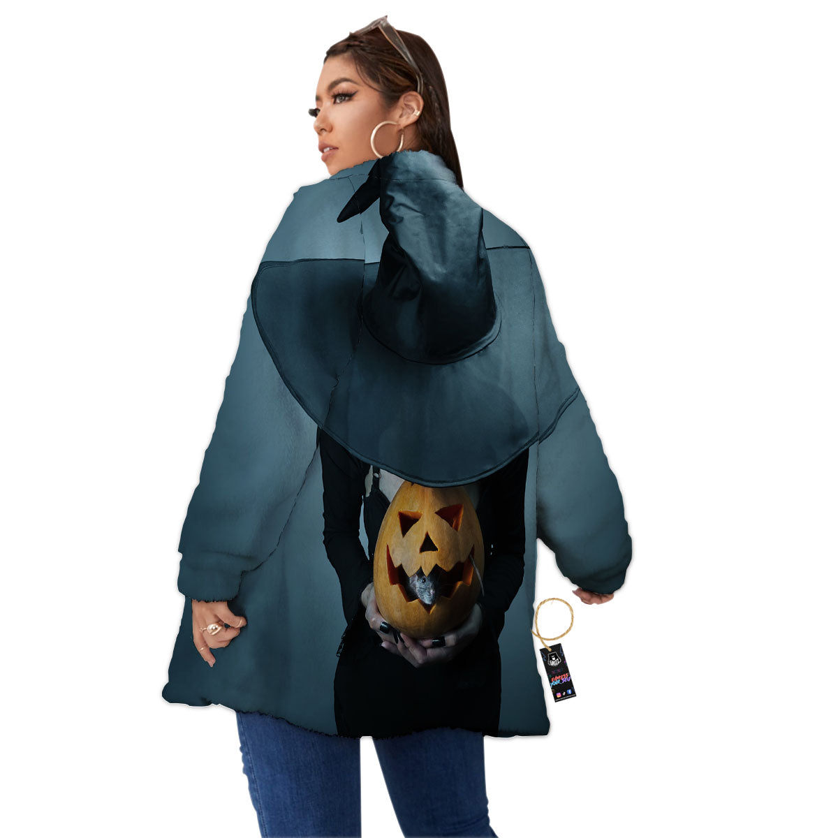 Horror Witch Halloween Print Women's Sherpa Jacket-grizzshop