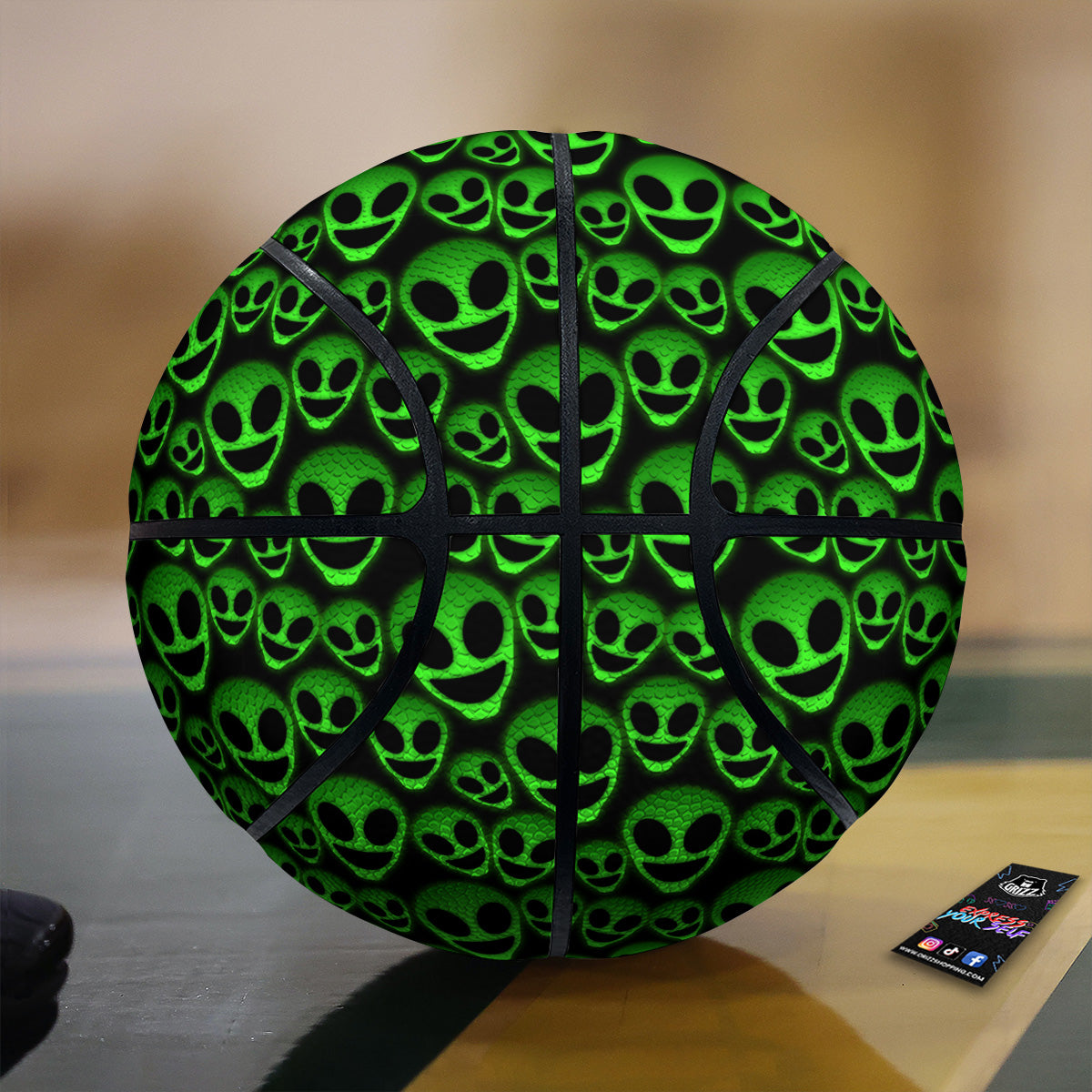Horror Alien Green Neon Print Pattern Basketball