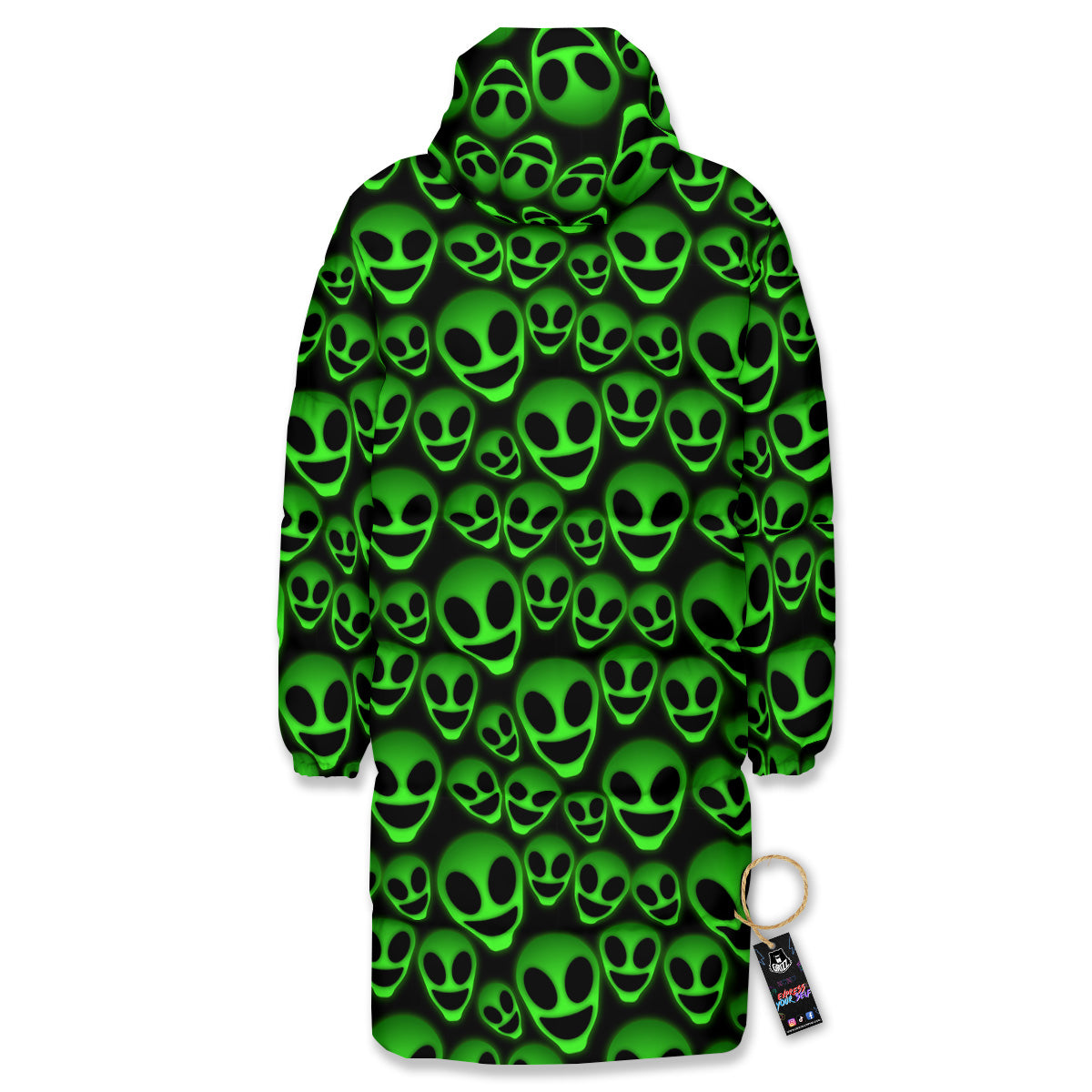 Horror Alien Green Neon Print Pattern Long Down Jacket
