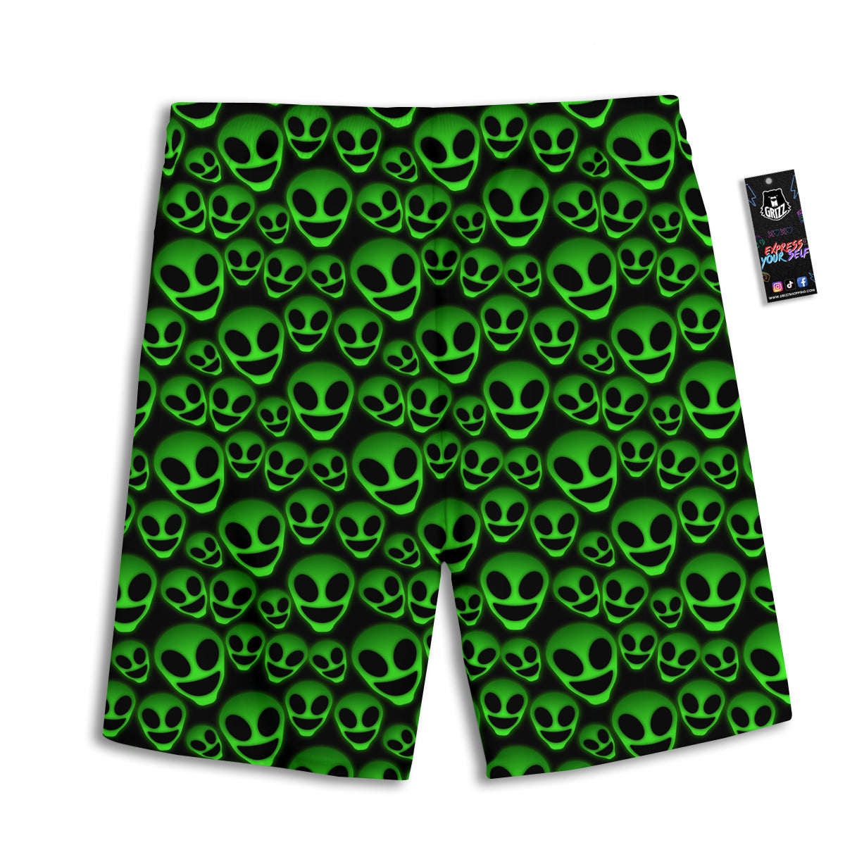 Horror Alien Green Neon Print Pattern Men's Athletic Shorts