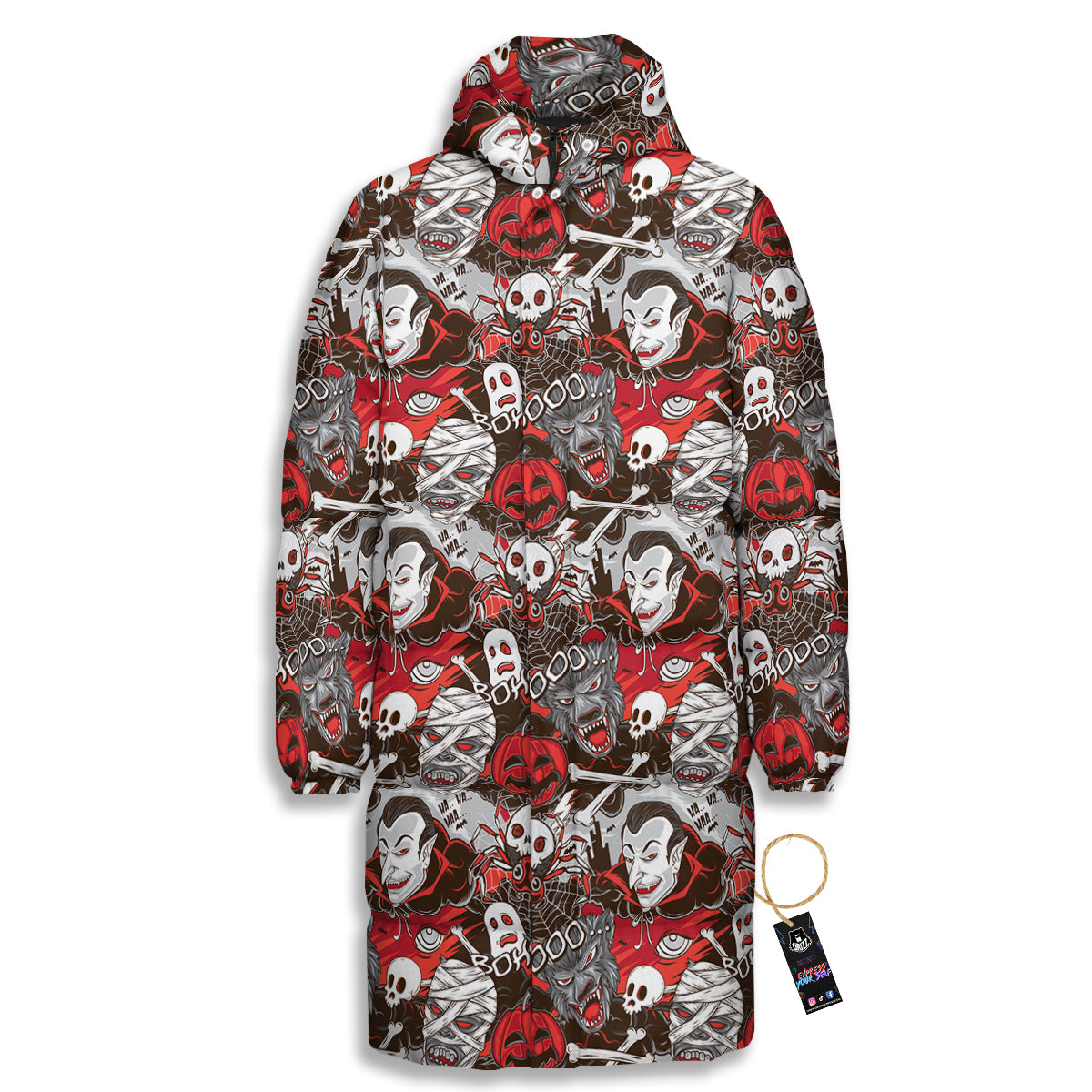 Horror Monsters Halloween Print Pattern Long Down Jacket